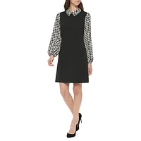 Bold Houndstooth Twofer Shift Dress