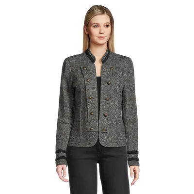 Military Open-Front Band-Trim Jacket