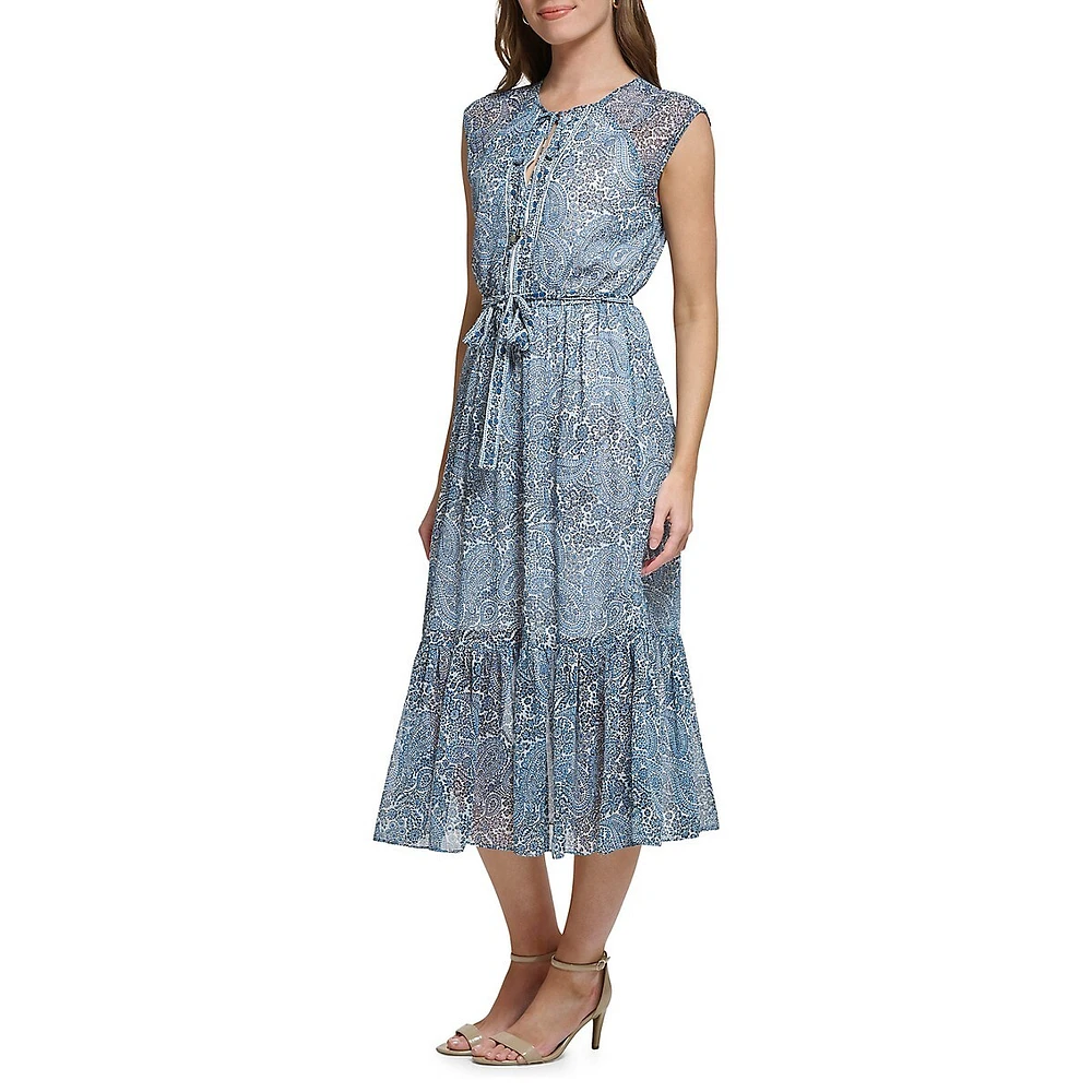 Paisley Colombier Crinkle Chiffon Maxi Dress