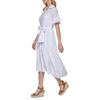 Belted Crushed Gauze Midi Shirtdress