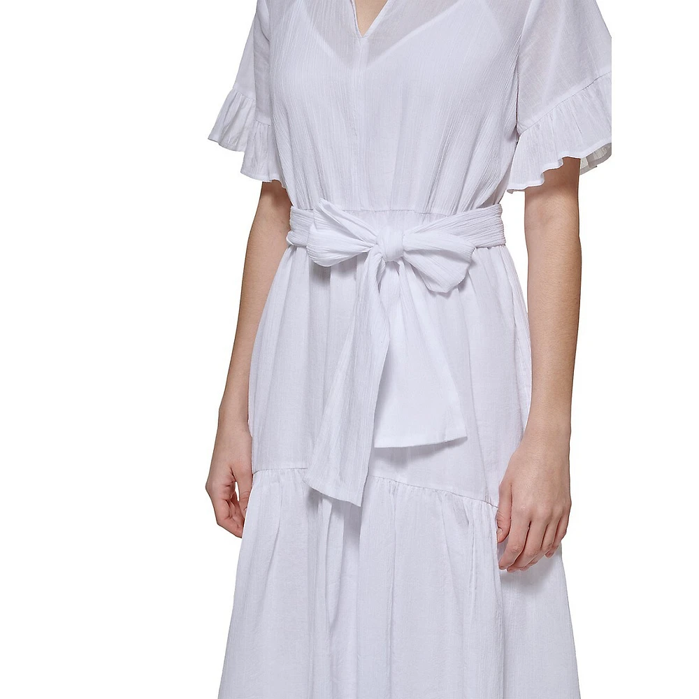 Belted Crushed Gauze Midi Shirtdress