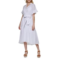 Belted Crushed Gauze Midi Shirtdress