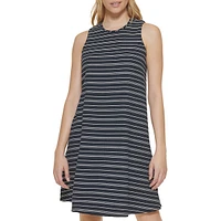 Sleeveless Corded Stripe Mini Trapeze Dress