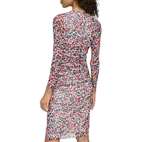 Harbor Floral Ruched Mesh Sheath Dress