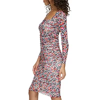 Harbor Floral Ruched Mesh Sheath Dress