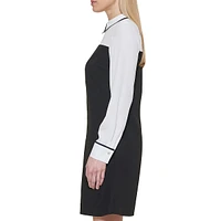 Long-Sleeve Scuba Crepe-Chiffon Twofer Shift Dress