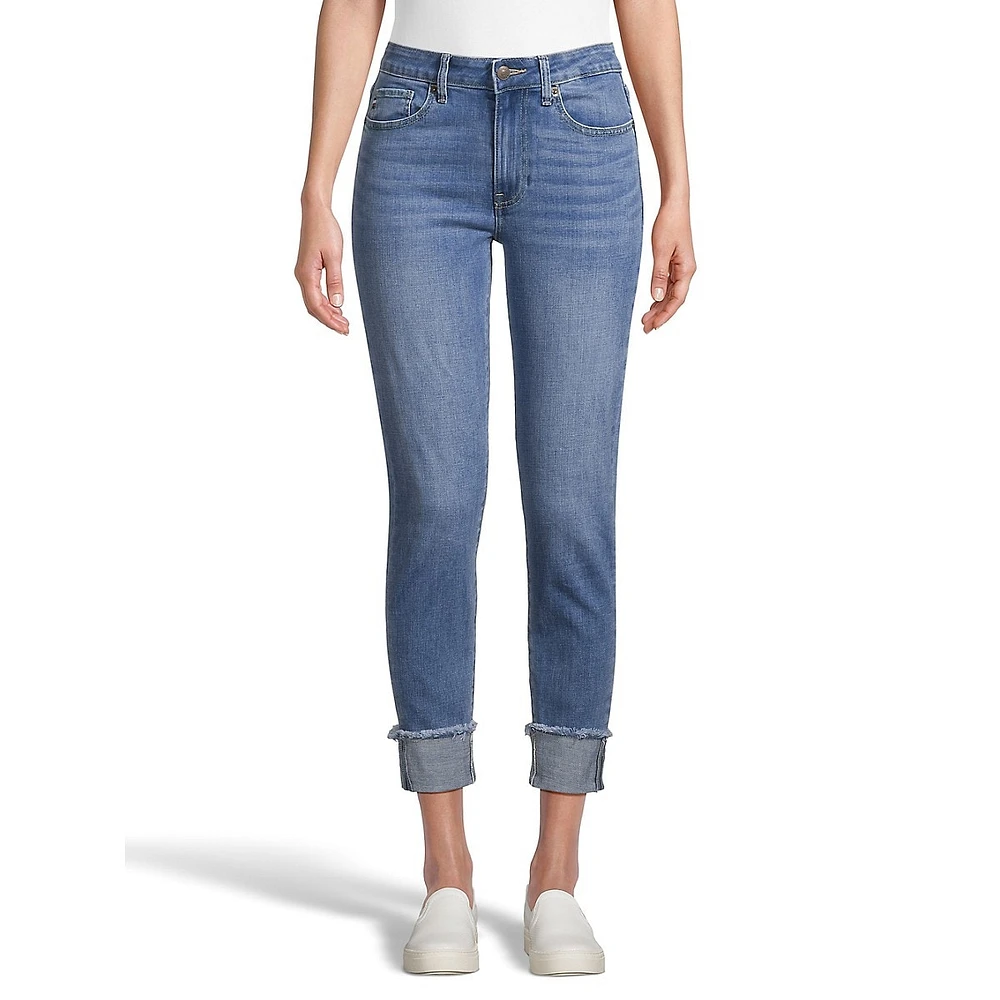 Tribeca Skinny Frayed-Cuff Cropped Jeans