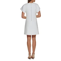 Flutter-Sleeve Ponte A-Line Shift Dress