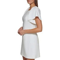 Flutter-Sleeve Ponte A-Line Shift Dress