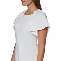 Flutter-Sleeve Ponte A-Line Shift Dress