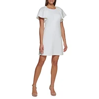 Flutter-Sleeve Ponte A-Line Shift Dress