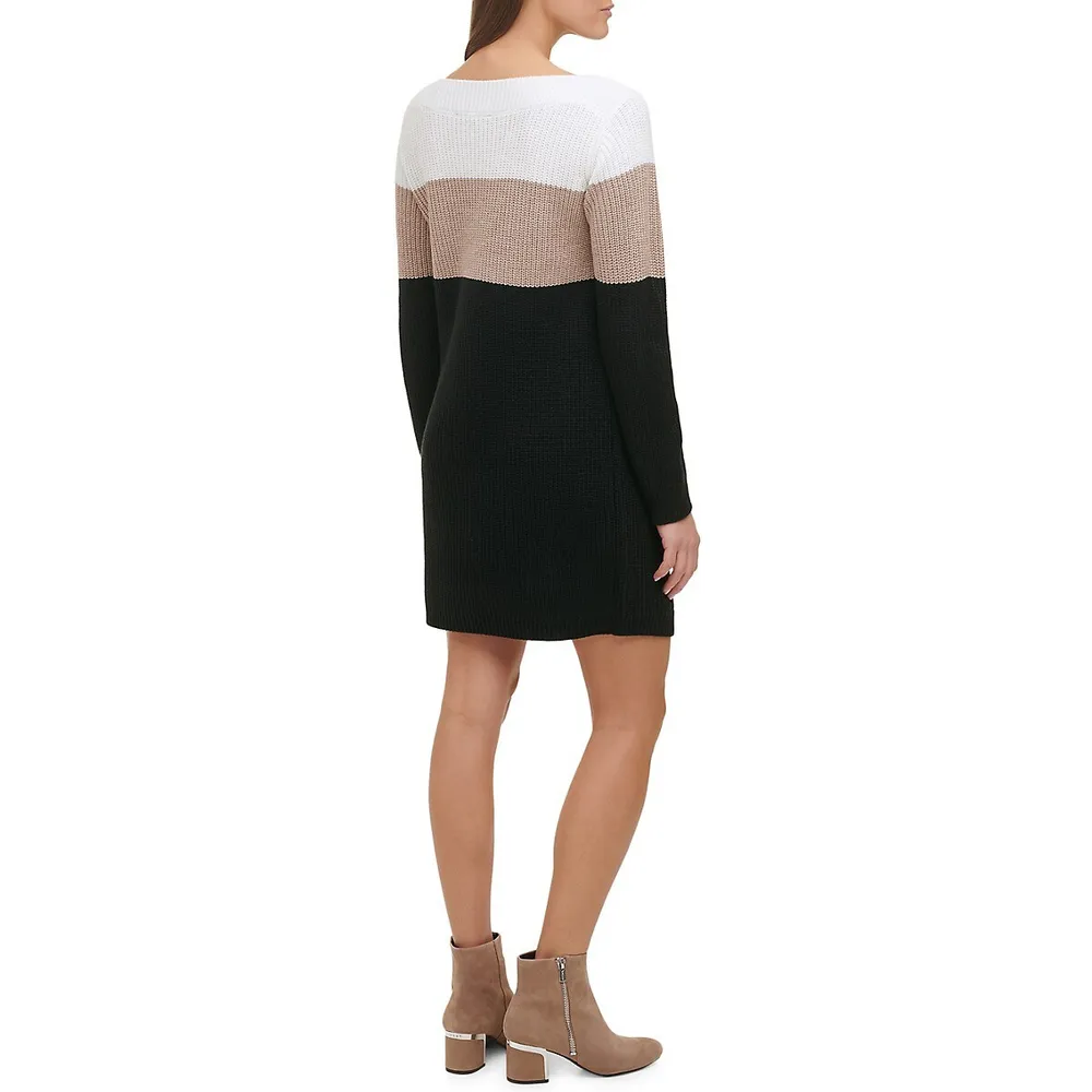 Colourblock Cable-Knit Bodycon Sweater Dress