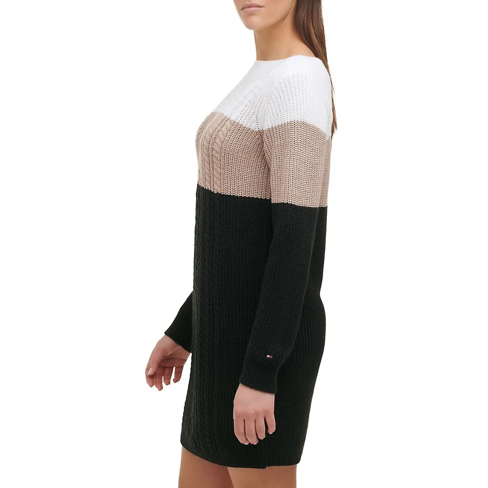 Colourblock Cable-Knit Bodycon Sweater Dress