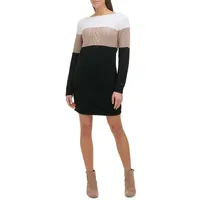 Colourblock Cable-Knit Bodycon Sweater Dress