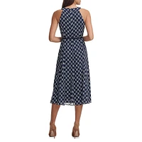 Belted Dotted Chiffon Halter Midi Dress