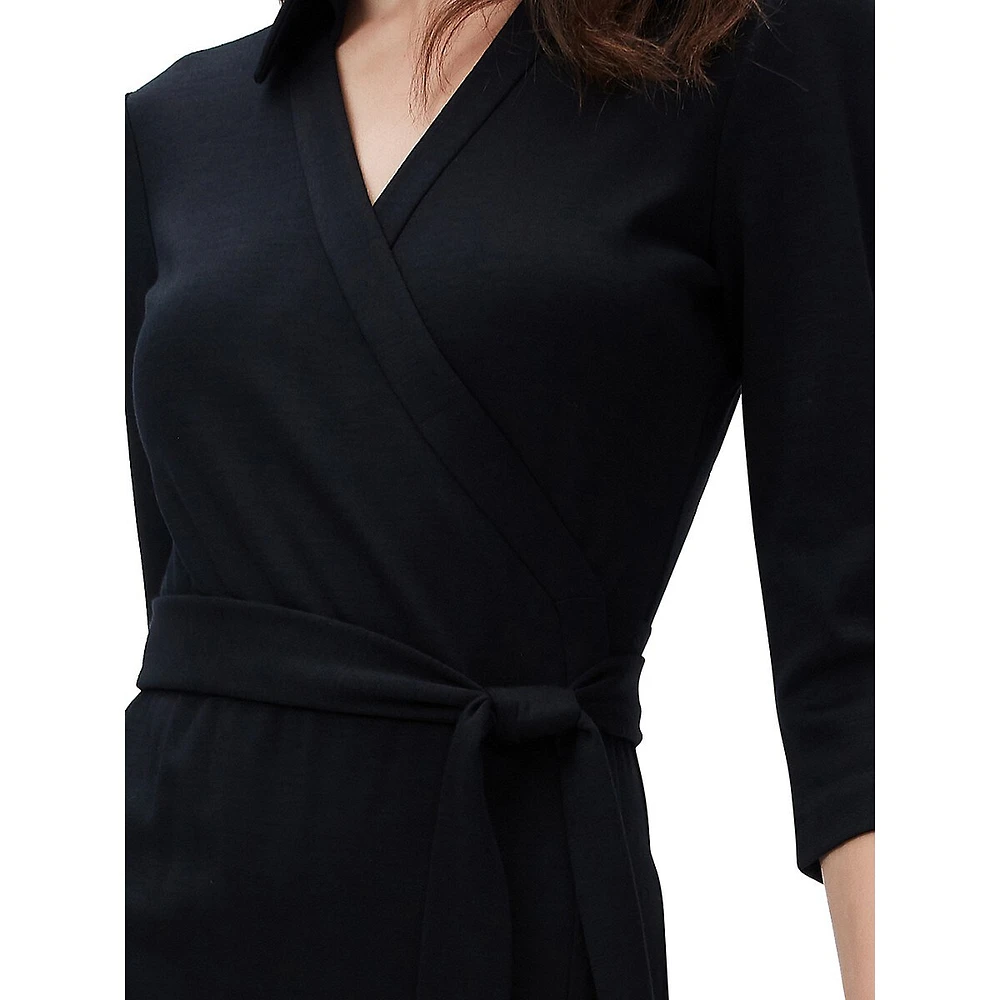 Abigail Three-Quarter-Sleeve Midi Wrap Dress