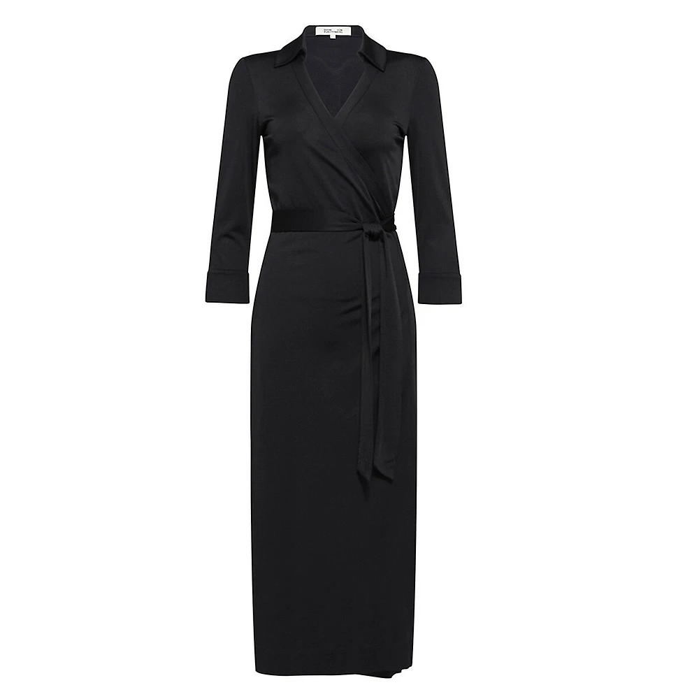 Abigail Three-Quarter-Sleeve Midi Wrap Dress