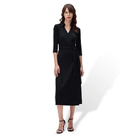 Abigail Three-Quarter-Sleeve Midi Wrap Dress