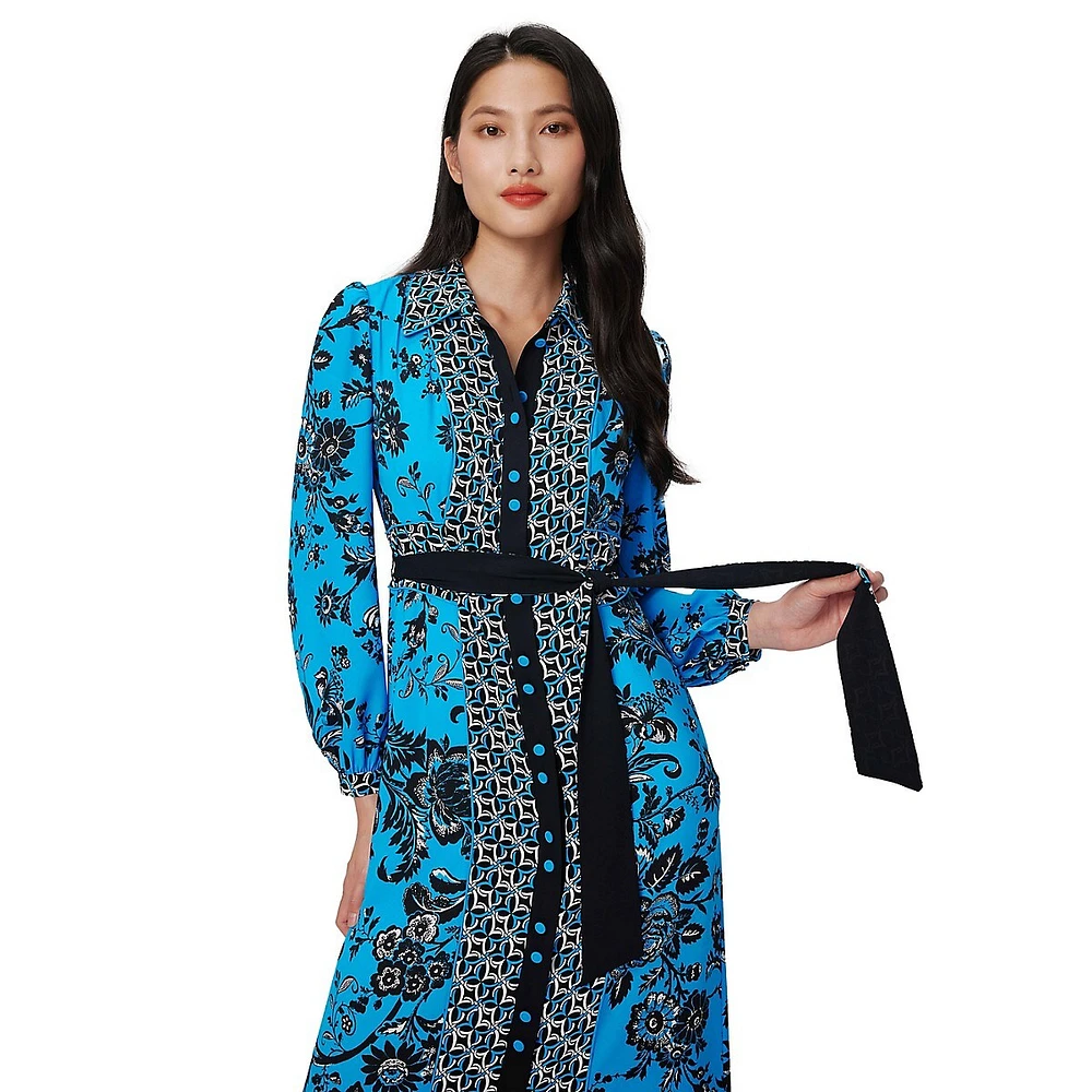 Joshua Mixed-Print Tied Maxi Shirt Dress