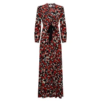 Lilo Printed Drawstring V-Neck Maxi Dress