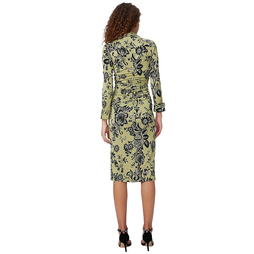 Sheska Printed Ruched Midi Shirt Dress