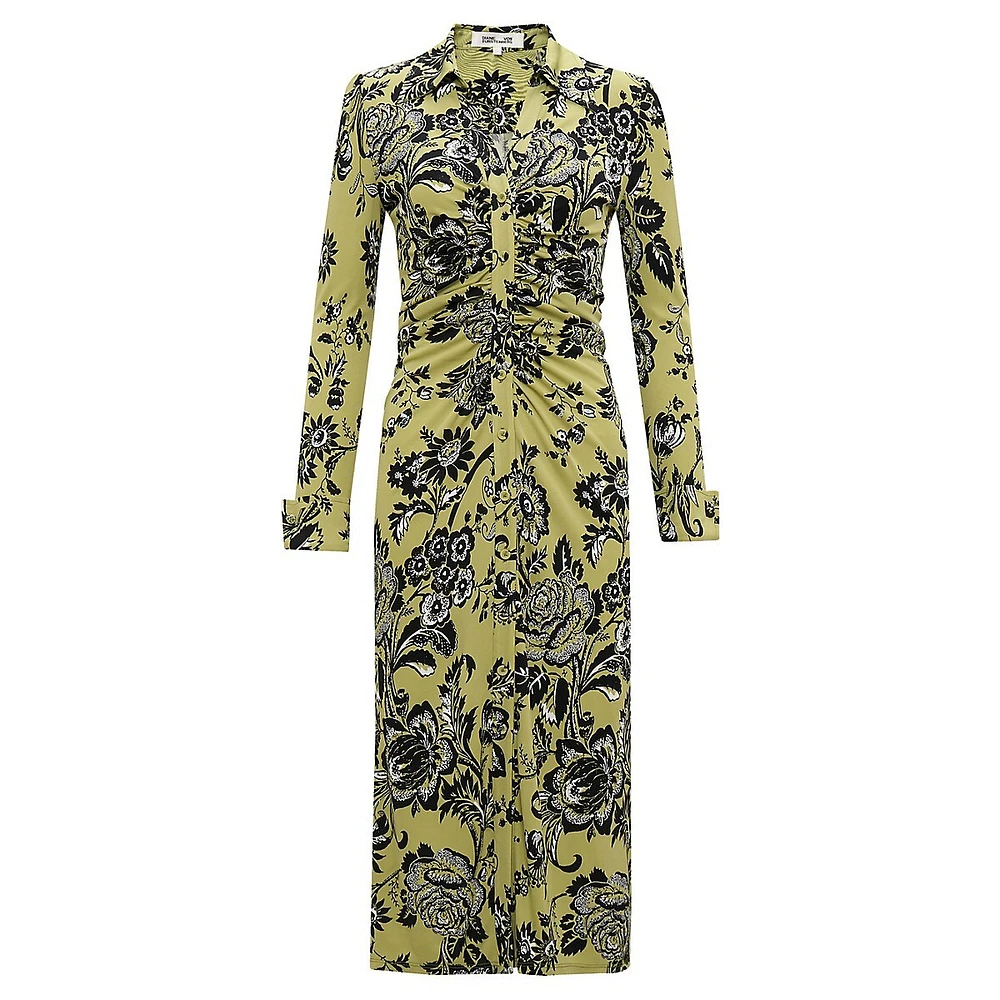 Sheska Printed Ruched Midi Shirt Dress