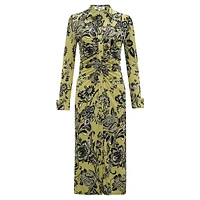 Sheska Printed Ruched Midi Shirt Dress