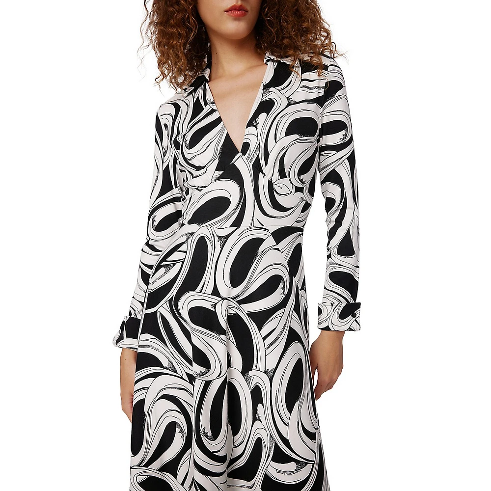 Ryan Printed Collared V-Neck Midi Dress