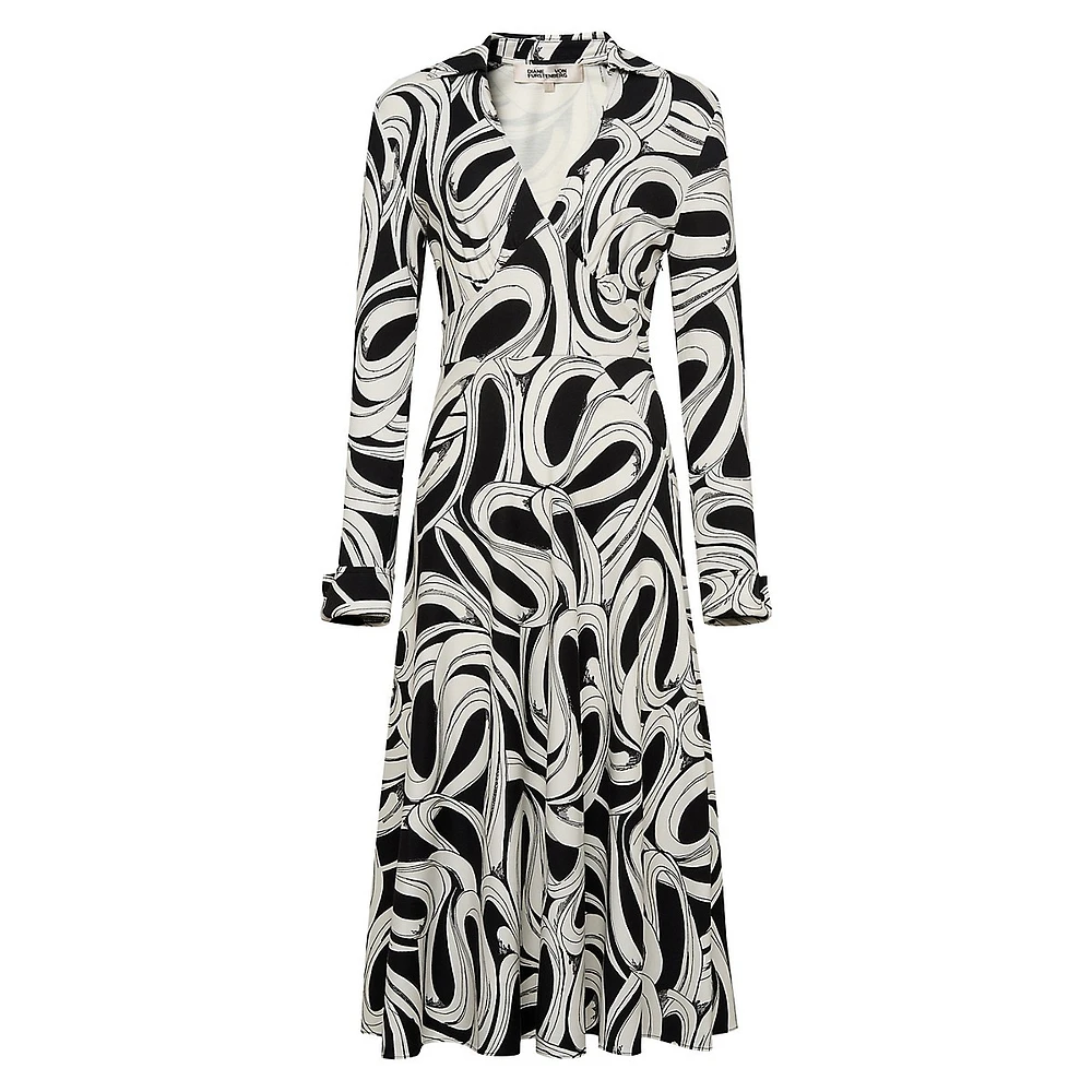 Ryan Printed Collared V-Neck Midi Dress