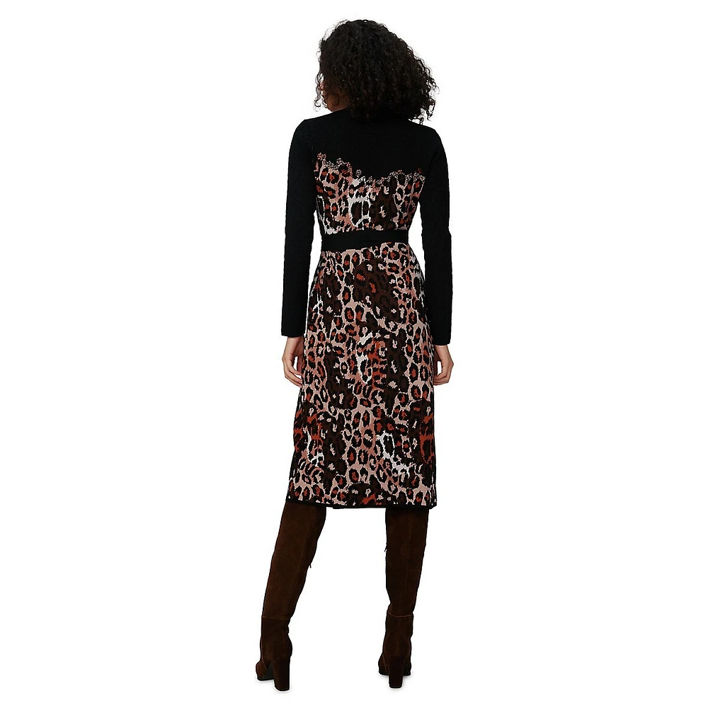 Savannah Animal-Print Knit Midi Wrap Dress