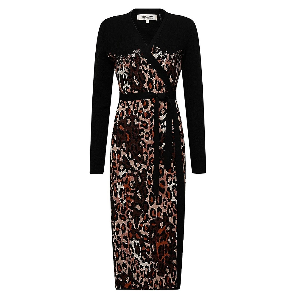 Savannah Animal-Print Knit Midi Wrap Dress