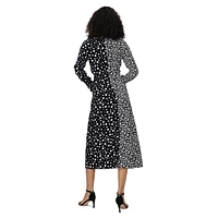 Zania Mixed-Print Long-Sleeve Twist Midi Dress