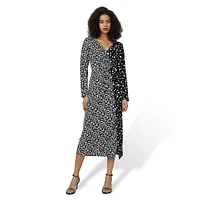 Zania Mixed-Print Long-Sleeve Twist Midi Dress