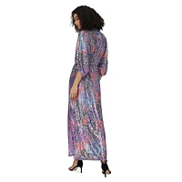 Jessel Sequin V-Neck Batwing-Sleeve Maxi Dress