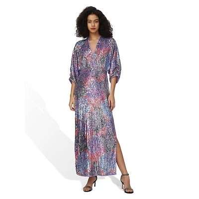 Jessel Sequin V-Neck Batwing-Sleeve Maxi Dress