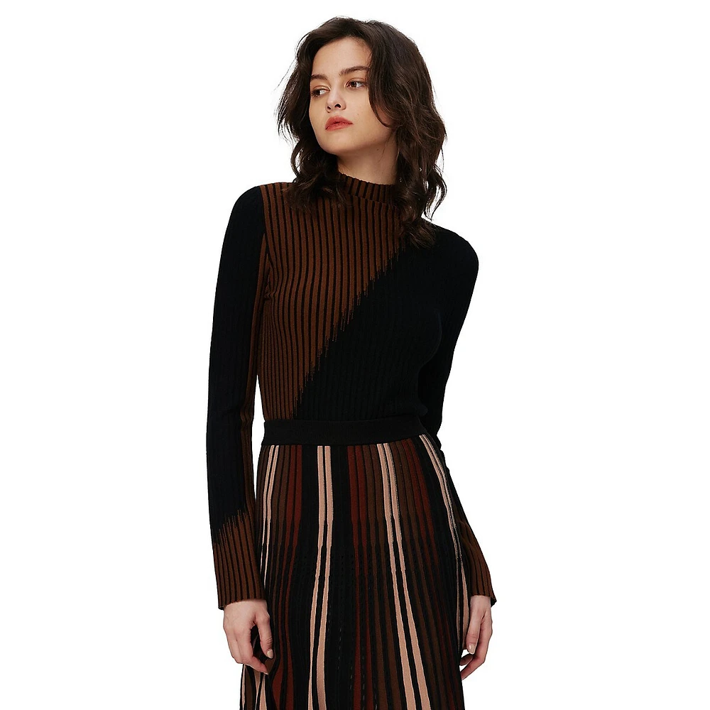 Marisol Two-Tone Wool-Blend Turtleneck Sweater