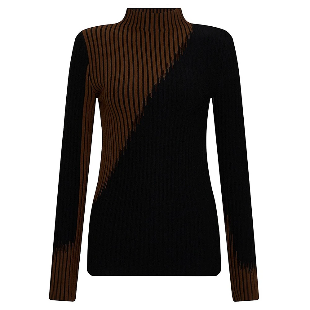 Marisol Two-Tone Wool-Blend Turtleneck Sweater