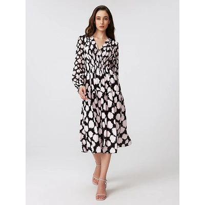 Akiva Printed V-Neck Gathered Empire-Waist Midi Dress