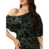 Eleora One-Shoulder Vine-Print Midi Dress