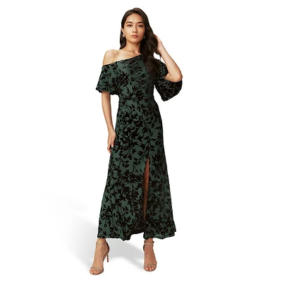 Eleora One-Shoulder Vine-Print Midi Dress