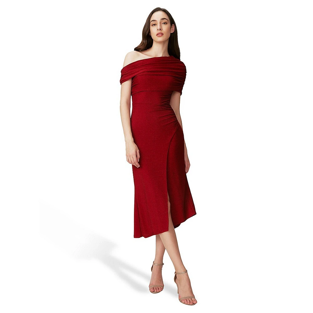 Agustin Metallic Sheen Off-The-Shoulder Midi Dress