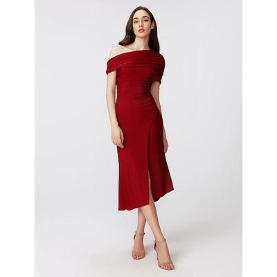 Agustin Metallic Sheen Off-The-Shoulder Midi Dress