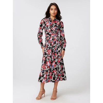 Tori Floral Crepe Midi Shirt Dress