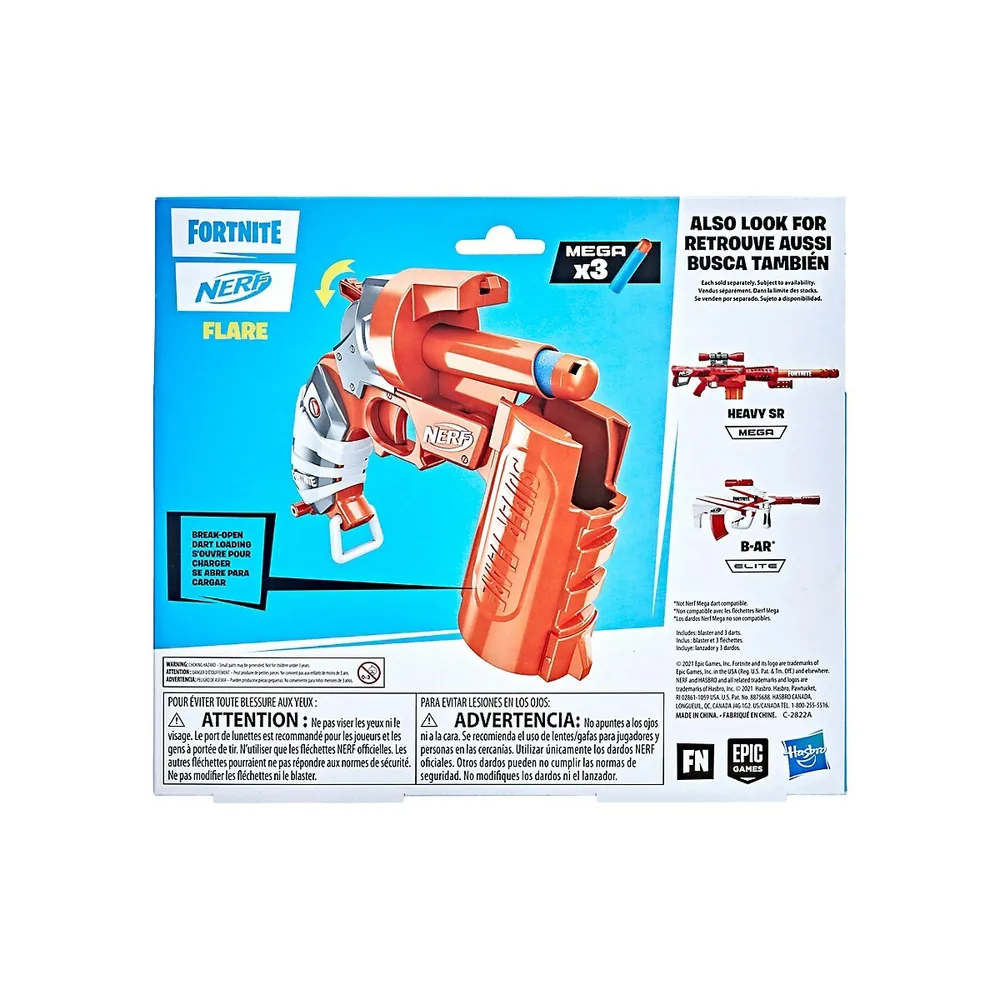 NERF Fortnite Flare Dart Blaster, Break-Open Loading, Includes 3