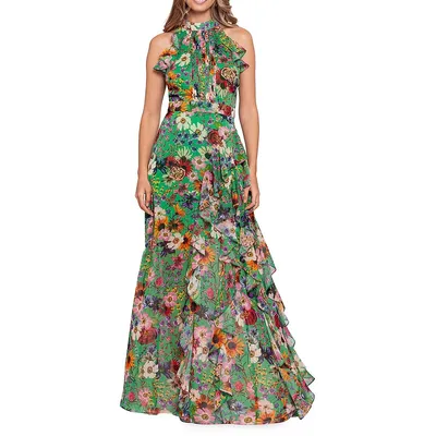 Floral Halter Ruffle Maxi Dress