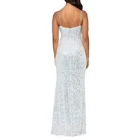 Sequinned Front-Slit Column Gown