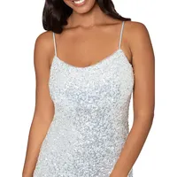 Sequinned Front-Slit Column Gown