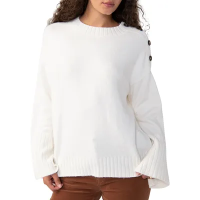 On Arrival Button-Shoulder Sweater