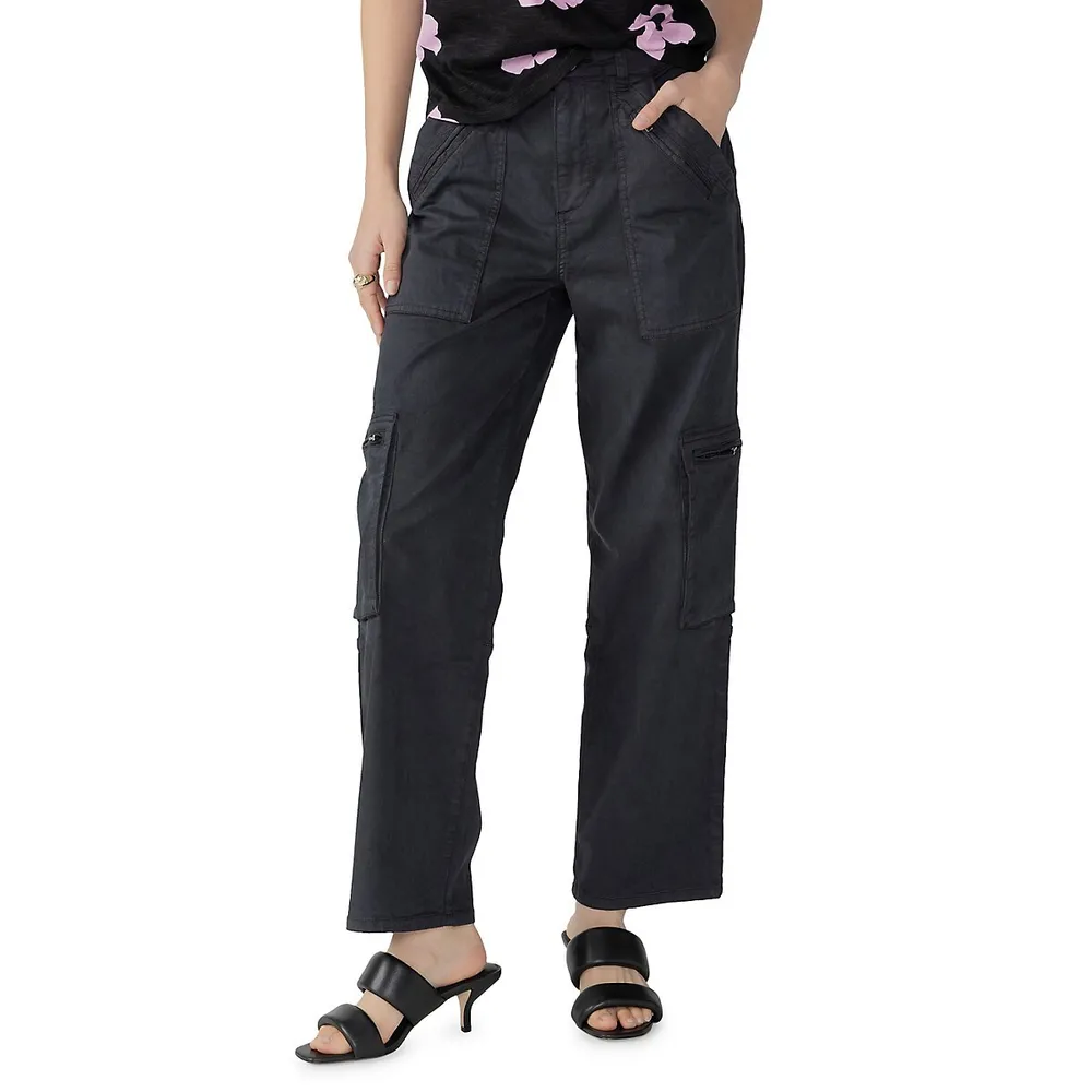 High-Waisted Barrel-Leg Cargo Ankle Pants