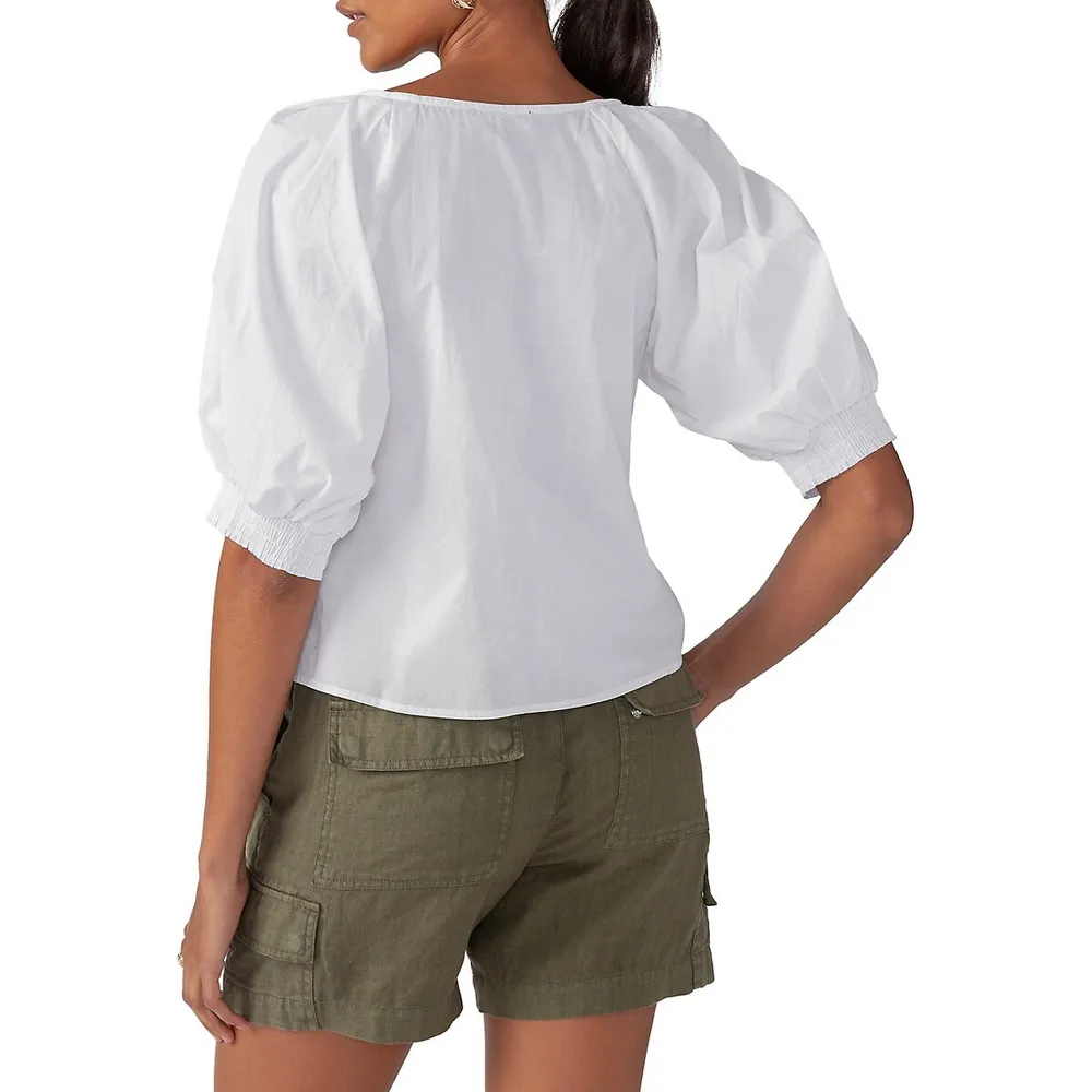 V-Neck Puff-Sleeve Poplin Top